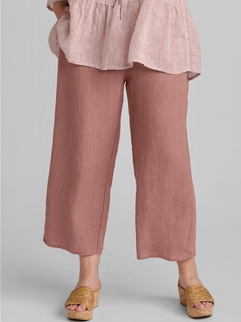 FLAX Floods - Linen Pants With Elastic Waist dusty pink small